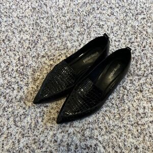 Jeffrey Campbell Black Croc-Textured Pointed Toe Flats